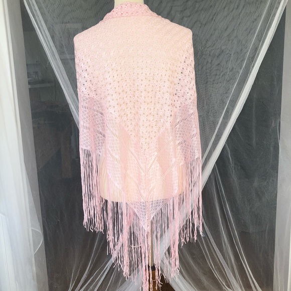 Vintage Festival Shawl Boho Fringe Pink - Picture 4 of 8